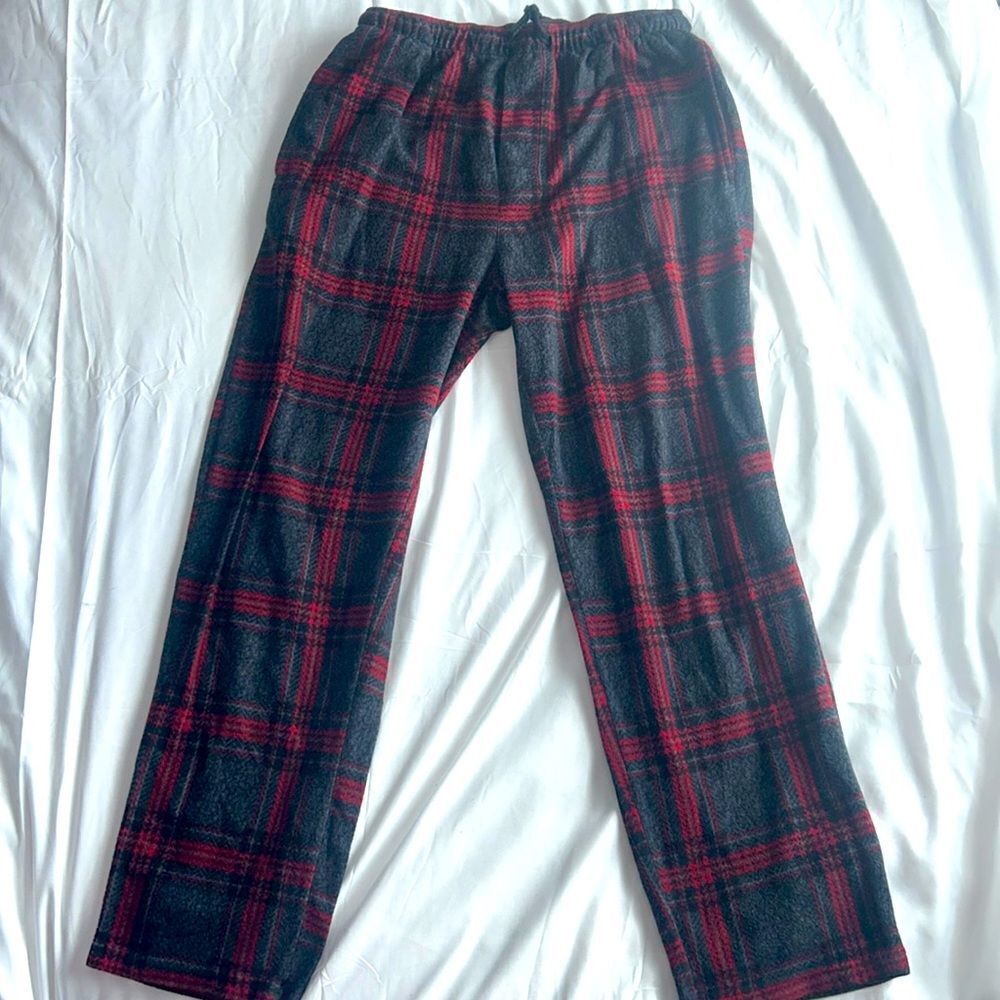 Men’s Perry Ellis Red/Gray Plaid stretch Drawstring sleep Pants Size Med…
